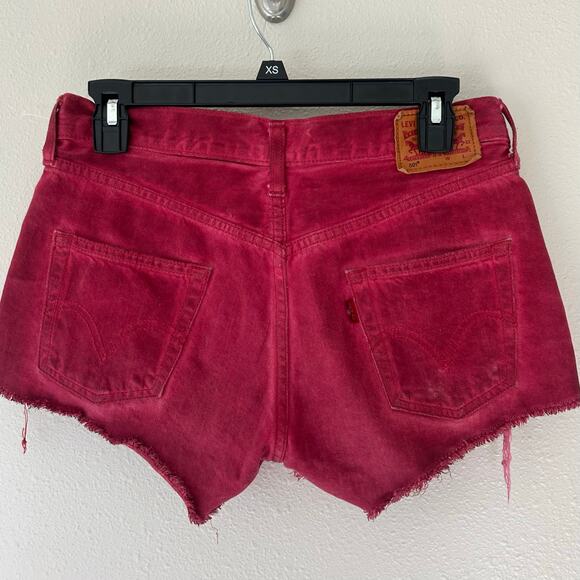 Levi’s 501 cut off distressed cut off cheeky red denim button fly grunge 0 / 25 - Picture 5 of 11